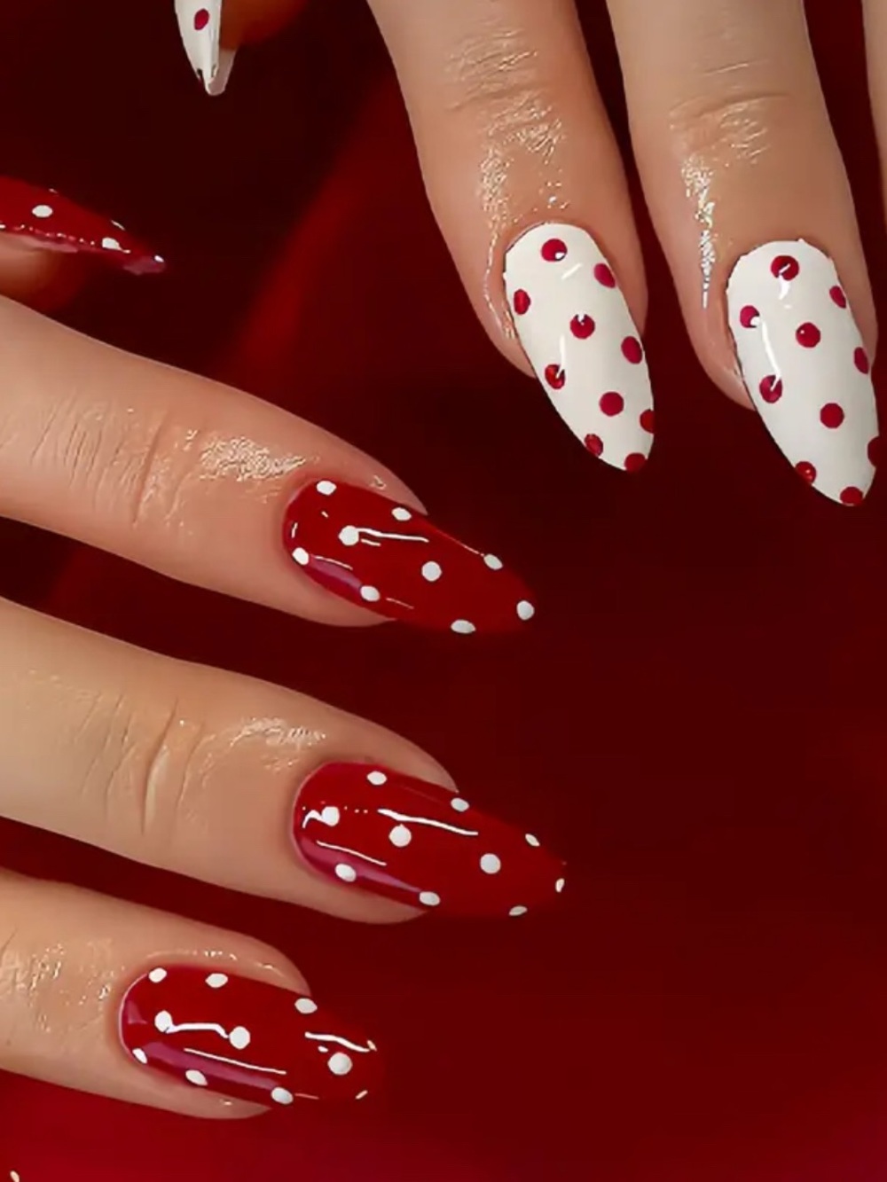 Red & White Polka Dot Press On Nails